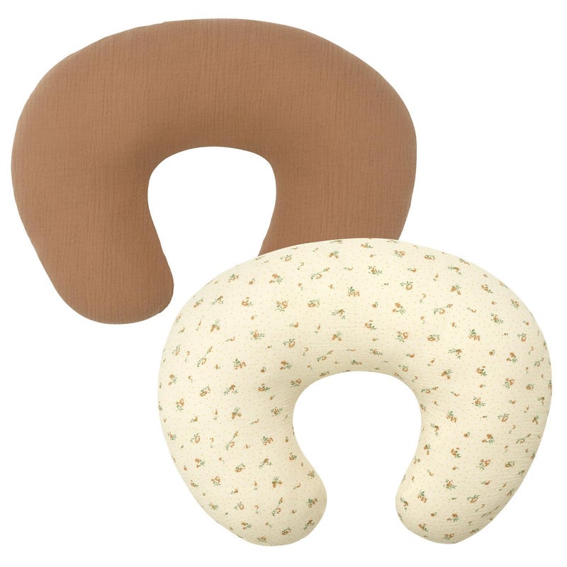 FUNUPUP 2 Pack Muslin Nursing Pillow Cover Compatible with Boppy Nursing Pillow, Soft Baby Nursing Covers for Breastfeeding Pillows for Boys Girls, Brown&Floral - Image 1